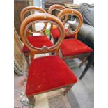 SET OF 4 MAHOGANY BALLOON BACK DINING CHAIRS ON TURNED SUPPORTS