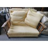 EARLY 20TH CENTURY OAK 2 SEAT SETTEE WITH BERGERE PANELS & TURNED SUPPORTS 80CM TALL