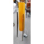 LATE 20TH CENTURY ROCKET LAMP WITH ORANGE SHADE & TEAK SUPPORTS 112CM TALL