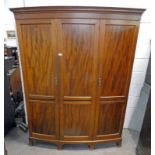 MAHOGANY BOW FRONT TRIPLE DOOR WARDROBE WITH FITTED INTERIOR AND BRACKET SUPPORTS 195CM TALL