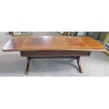 MAHOGANY COFFEE TABLE & GREEN LEATHER POUFFEE