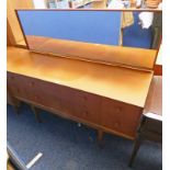 TEAK DRESSING TABLE WITH 2 LONG DRAWERS FLANKED BY 4 SHORT DRAWERS AND 2 DOOR CABINET