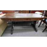 ROSEWOOD LIBRARY TABLE WITH 2 DRAWERS ON PANELLED ENDS,