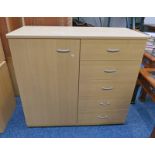 LARGE CABINET WITH 5 DRAWERS & CABINET DOOR ON THE SIDE WITH SHELVED INTERIOR LENGTH 96CM X HEIGHT