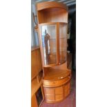 TEAK CORNER CABINET WITH GLAZED DOORS 1 DRAWER OVER 2 PANEL DOORS