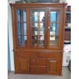 21ST CENTURY HARDWOOD SIDE CABINET WITH 3 GLAZED DOORS OVER DRAWER & PANEL DOORS 196 CM TALL X 144