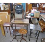 19TH CENTURY MAHOGANY FRAMED DRESSING TABLE MIRROR, OAK BARLEY TWIST TABLE,