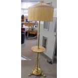 20TH CENTURY BRASS TELESCOPIC STANDARD LAMP WITH MARBLE SHELF ON SPREADING SUPPORTS