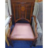 LATE 19TH CENTURY MAHOGANY CHAIR WITH DECORATIVE BOXWOOD INLAY