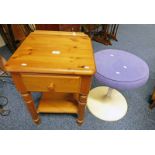 PINE DUCAL CABINET WITH DRAWER & ARTS & CRAFTS STYLE PLASTIC STOOL