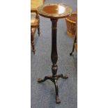 MAHOGANY PLANT STAND WITH CIRCULAR CARVED TOP ON CENTRE REAR COLUMN WITH 3 BALL & CLAW SUPPORTS