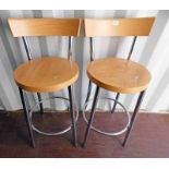PAIR OF BAR CHAIRS WITH CHROME FRAMES AND BEECH TOPS
