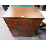 EARLY 20TH CENTURY MAHOGANY CHEST OF 3 DRAWERS ON BRACKET SUPPORTS 77CM TALL