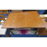 TEAK DINING TABLE ON SQUARE SUPPORTS