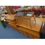 TEAK CABINET WITH A SMALL COFFEE TABLE,