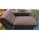 19TH CENTURY CHAISE LONGUE WITH TARTAN COVERING ON TURNED SUPPORTS