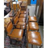 SET OF 8 LEATHER & MAHOGANY DINING CHAIRS ON TURNED SUPPORTS INCLUDING 2 ARMCHAIRS