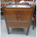 MAHOGANY CABINET WITH GALLERIED TOP & 2 DOORS OVER SINGLE DRAWER,