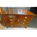 19TH CENTURY MAHOGANY CHEST OF DRAWERS WITH BOX WOOD DECORATION & 2 SHORT OVER 3 LONG DRAWERS.