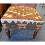 STOOL WITH EASTERN COVERING ON TURNED SUPPORTS