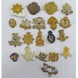 20 CAP BADGES AND OTHERS TO INCLUDE 3RD GURKHAS, LANCASHIRE VOLUNTEERS WIGAN CORPS, NOTTS AND DERBY,