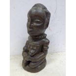 HARDWOOD LUBA SEATED MATERNITY FIGURE HOLDING BABY,