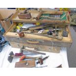 TWO WOODEN TOOL BOXES WITH A GOOD SELECTION OF TOOLS