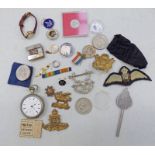 SELECTION OF ITEMS TO INCLUDE CAP BADGES, PATCHES ETC TO INCLUDE THE BUFFS, ARTILLERY BADGE, J.R.