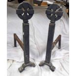 PAIR CAST IRON FIRE DOGS AND IRONS WITH GRATE