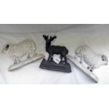 CAST IRON STAG DOORSTOP & PAIR CAST IRON SHEEP DOOR STOP