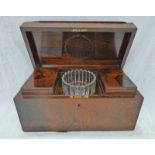 19TH CENTURY ROSEWOOD TEA CADDY WITH GLASS BOWL Condition Report: Areas of damage