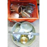 SELECTION OF BRASS & COPPER WARE INCLUDING TRENCHWARE LIDDED JAR ETC