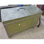 METAL TRUNK WITH HANDLES AND LOCK Condition Report: 59cm Wide, 43cm Tall,