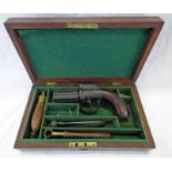 SIX SHOT PEPPERBOX REVOLVER WITH LONG BARRELS, HAMMER ACTION, TRACES OF ETCHING,