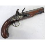16-BORE FLINTLOCK TRAVELLING PISTOL BY WOOLLEY & CO WITH A 15.