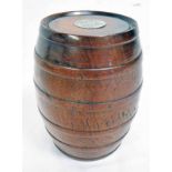 TEAK BISCUIT BARREL WITH A WHITE METAL MOUNT INSET TO LID: FROM THE TEAK OF HMS SPARTIATE - 13CM