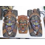 3 TRIBAL MASKS WITH CARVED AND BEADWORK DECORATION -3-