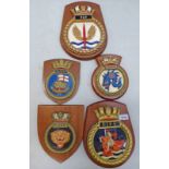 FIVE WOODEN WALL PLAQUES TO INCLUDE FIFE, TIGER, BRIGHTON,