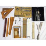 VARIOUS DRAWING AND OTHER INSTRUMENTS TO INCLUDE CALLIPERS, DIVIDERS, SET SQUARE,