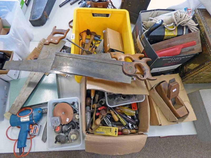 SELECTION OF TOOLS TO INCLUDE KANGAROO SAW, G CLAMP, SOLDERING IRONS,