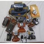SELECTION OF CAMERAS ETC TO INCLUDE KODAK CAMERA WITH BALL BEARING SHUTTER AND CASE,