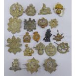 20 CAP BADGES TO INCLUDE 7TH VOLUNTEER BATTALION THE ROYAL SCOTS, THE ESSEX REGT.