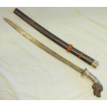 LATE 19TH/EARLY 20TH CENTURY MALAYSIAN SHORT SWORD (PARONG) WITH 54CM LONG SLIGHTLY CURVED SINGLE