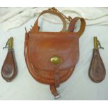 LEATHER CARTRIDGE BAG AND 2 LEATHER BODIED SHOT FLASKS,