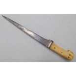 MIDDLE EASTERN PESH-KABZ WITH 29CM LONG SINGLE EDGED BLADE WITH A BONE GRIP 41CM LONG OVERALL