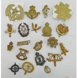 20 CAP BADGES TO INCLUDE QUEENS OWN YORKSHIRE DRAGOON, HIGHLAND LIGHT INFANTRY,