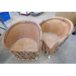 2 CHILDS CHAIRS WITH WOOD AND LEATHER CONSTRUCTION