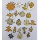 20 CAP BADGES, ETC TO INCLUDE 8TH GURKHA, QUEEN MARYS AAC, THE ROYAL SCOTS, GLAMORGAN YEOMANRY,