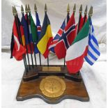 DESKTOP FLAG DISPLAY WITH NATO METAL INSERT AND A PLAQUE THAT READS "PRESENTED BY ADMIRAL L.A.