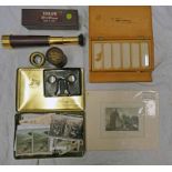 ARMY CLUB CAMERA SCOPE WITH A SELECTION OF CARDS, CASED SET OF MICROSCOPE GLASS SLIDES,